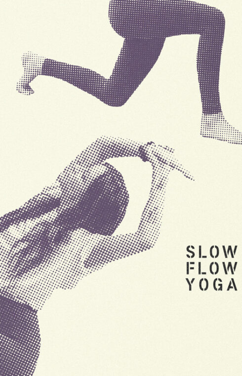 The photo captures a girl practicing yoga with the tagline 