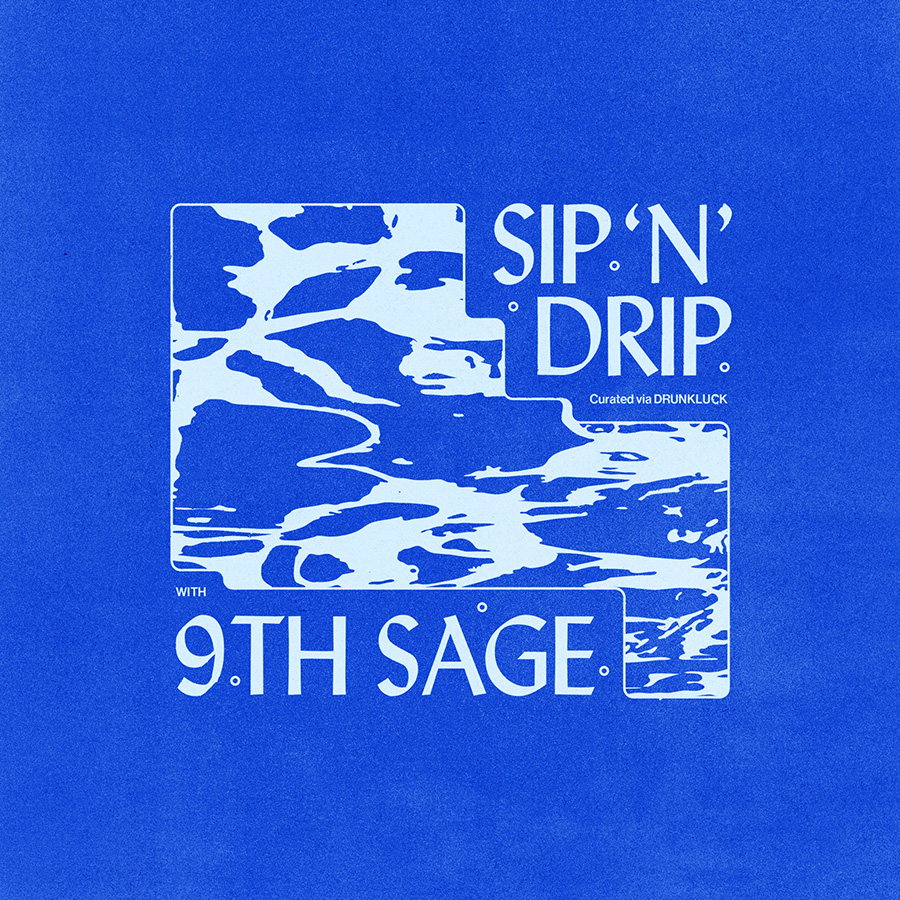 The brochure displays "SIP 'N' DRIP Curated by DRUNKLUCK" with an image and time.