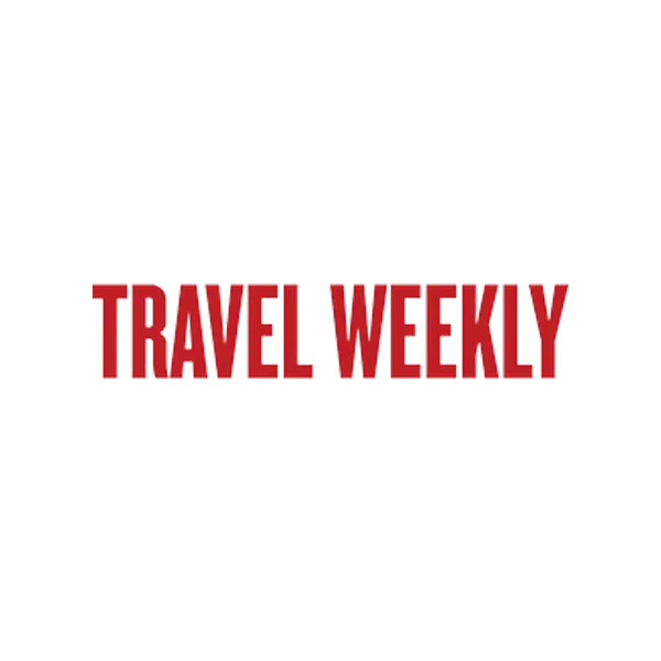 "TRAVEL WEEKLY" is elegantly presented in bold red on a white surface.