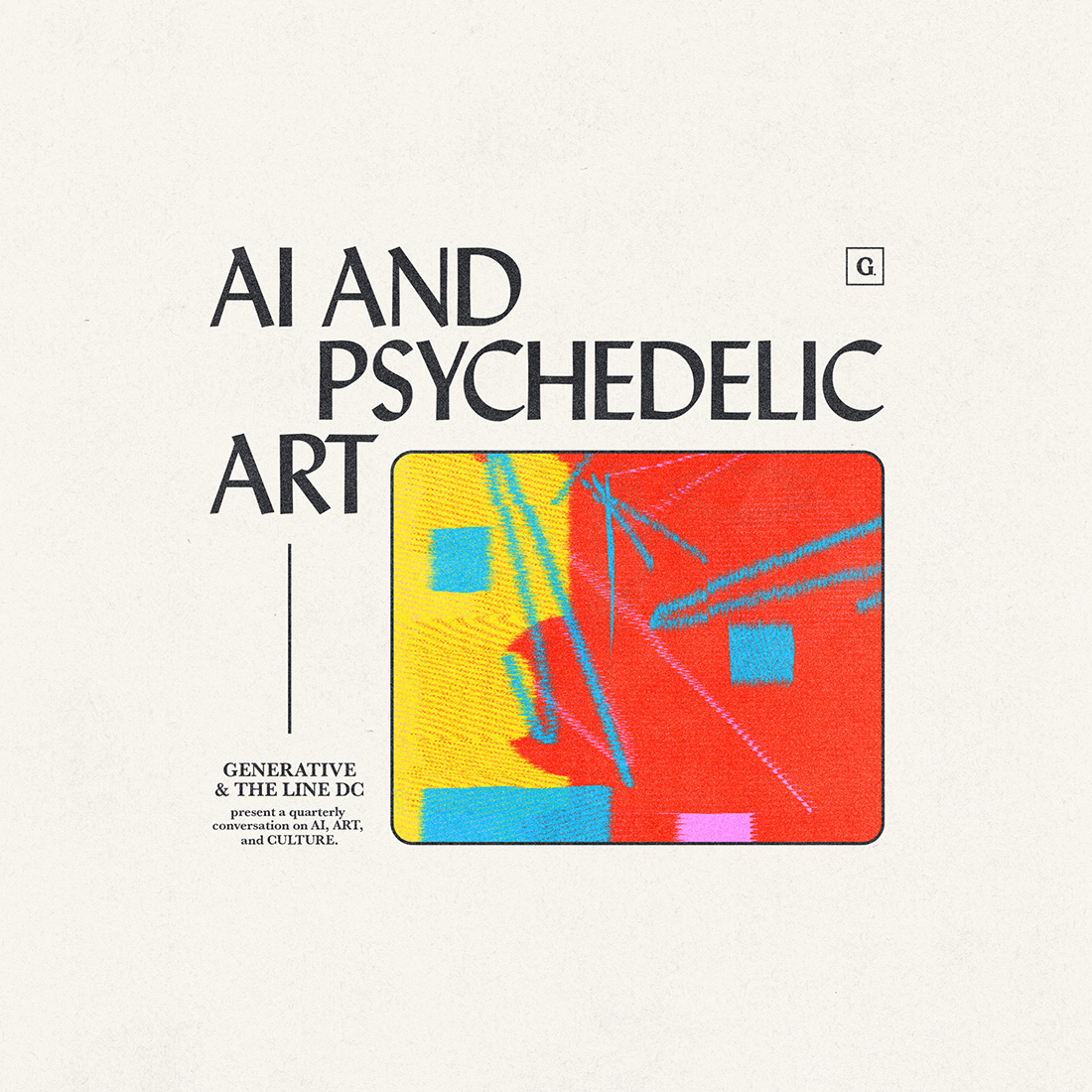 A brochure features "AI and Psychedelic Art" with an image and descriptive text.