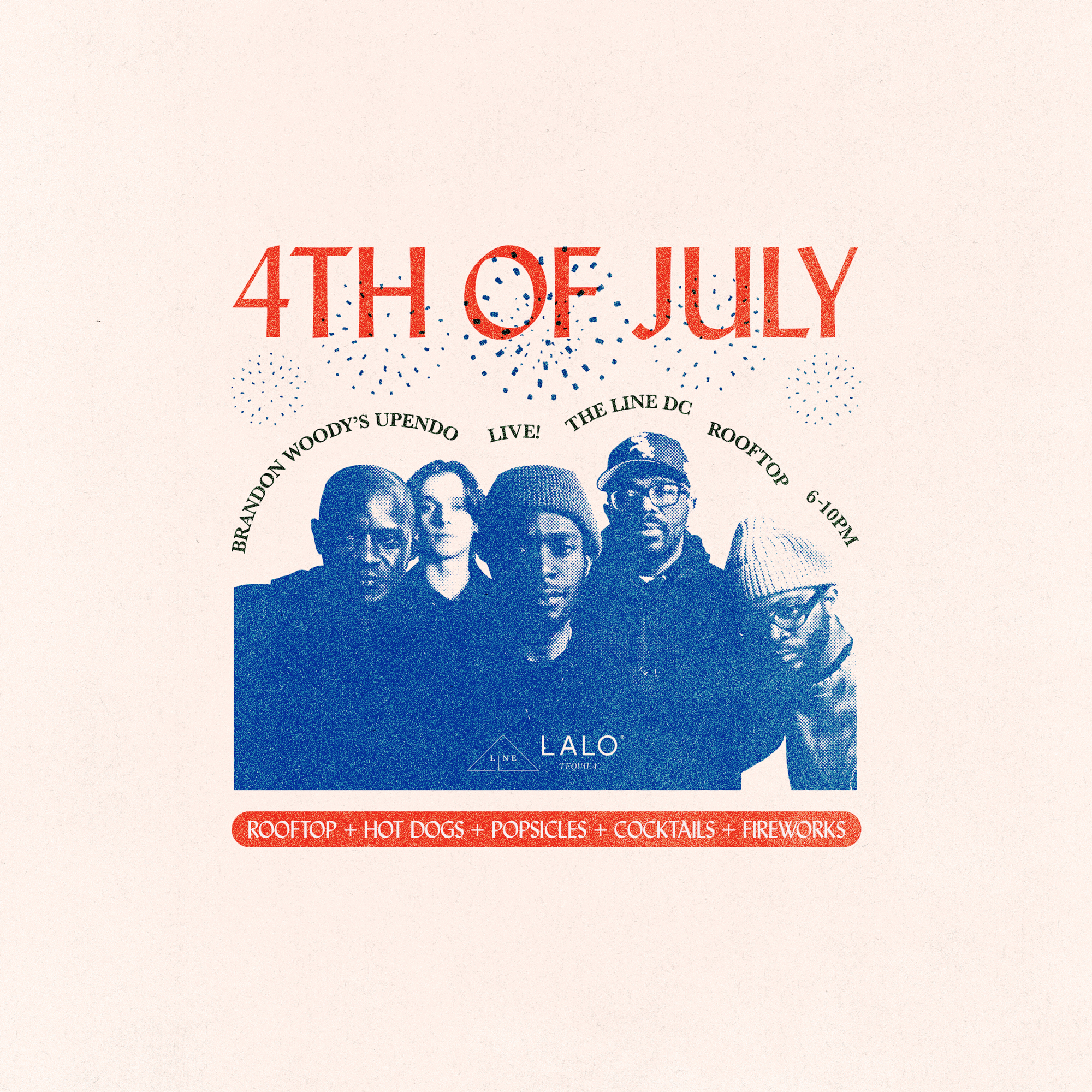 The brochure features "4TH OF JULY" with images of people and accompanying text.