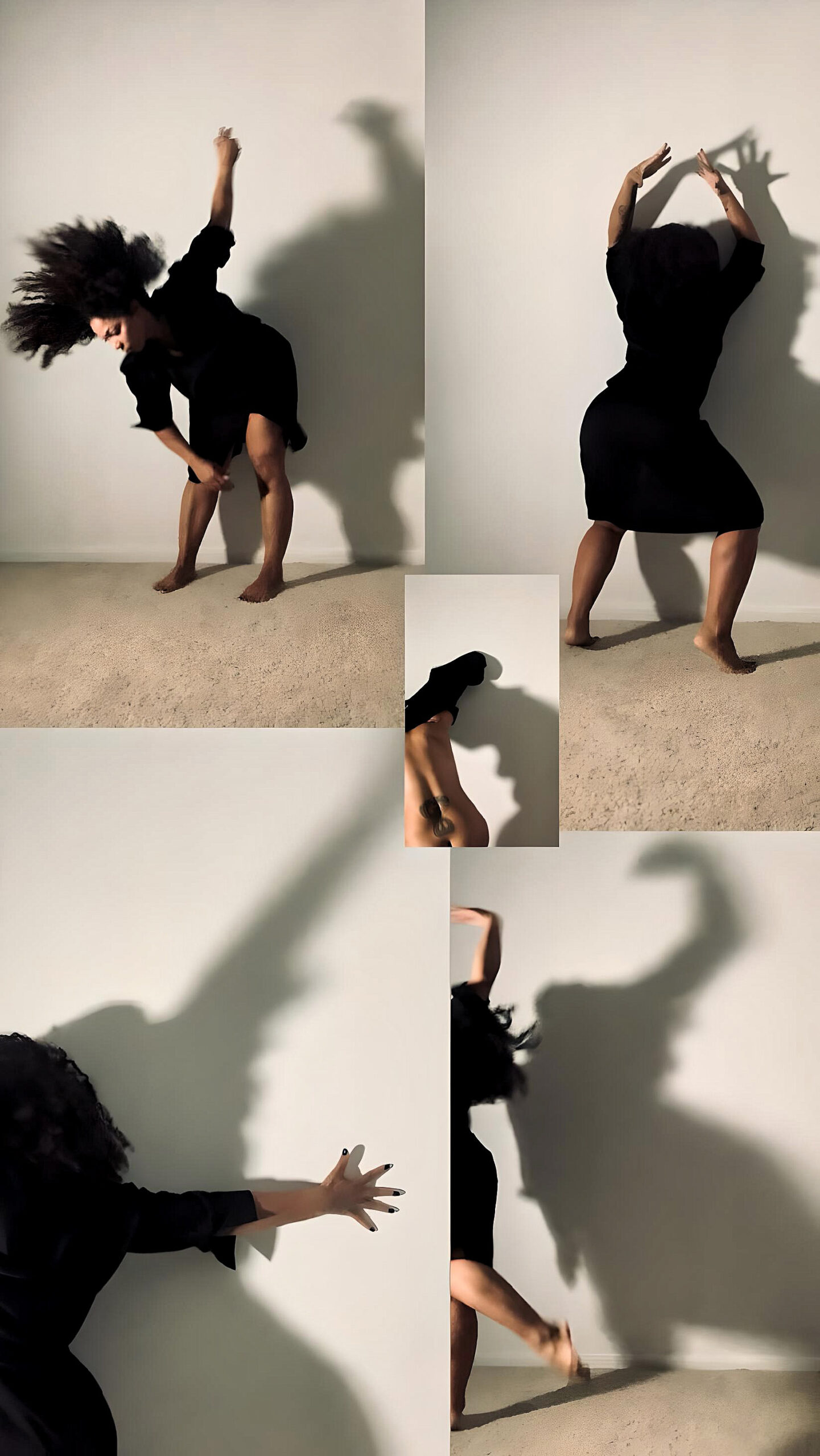 Different pictures capture a lady dancing in her room from various angles.