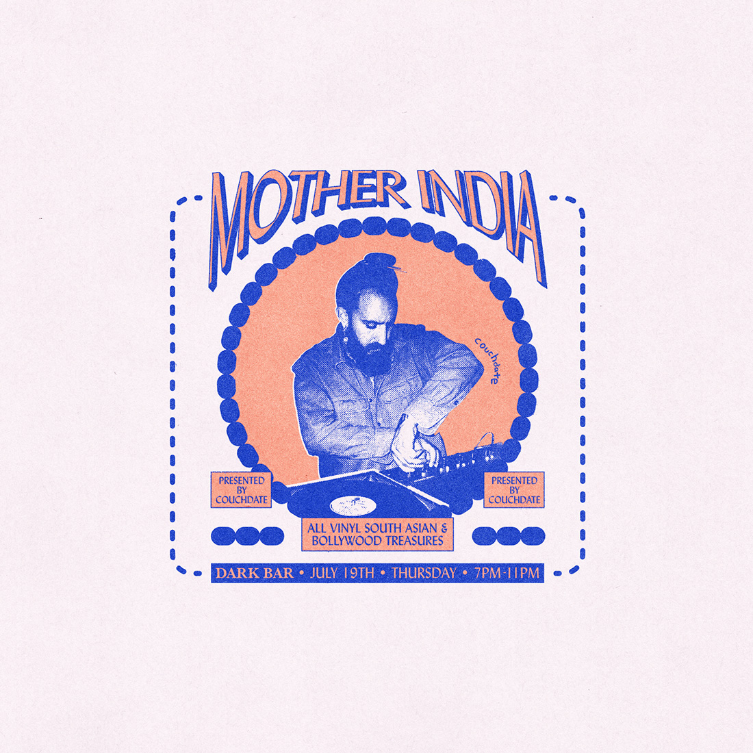 The brochure features "MOTHER INDIA," including an image of the DJ artist and text.