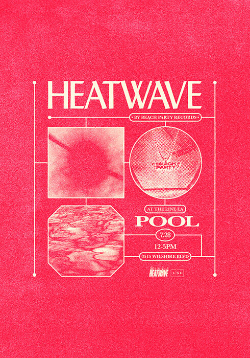 A red poster to Heatwave, a pool party at the LINE LA presented by Beach Party Record