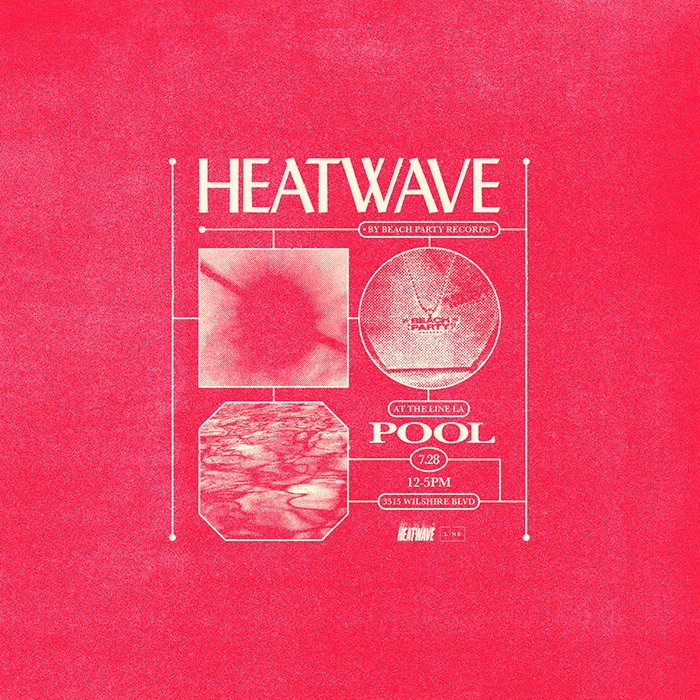 A red poster to Heatwave, a pool party at the LINE LA presented by Beach Party Record