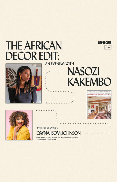 A poster to The African Decor Edit Book Tour with Nasozi Kakembo