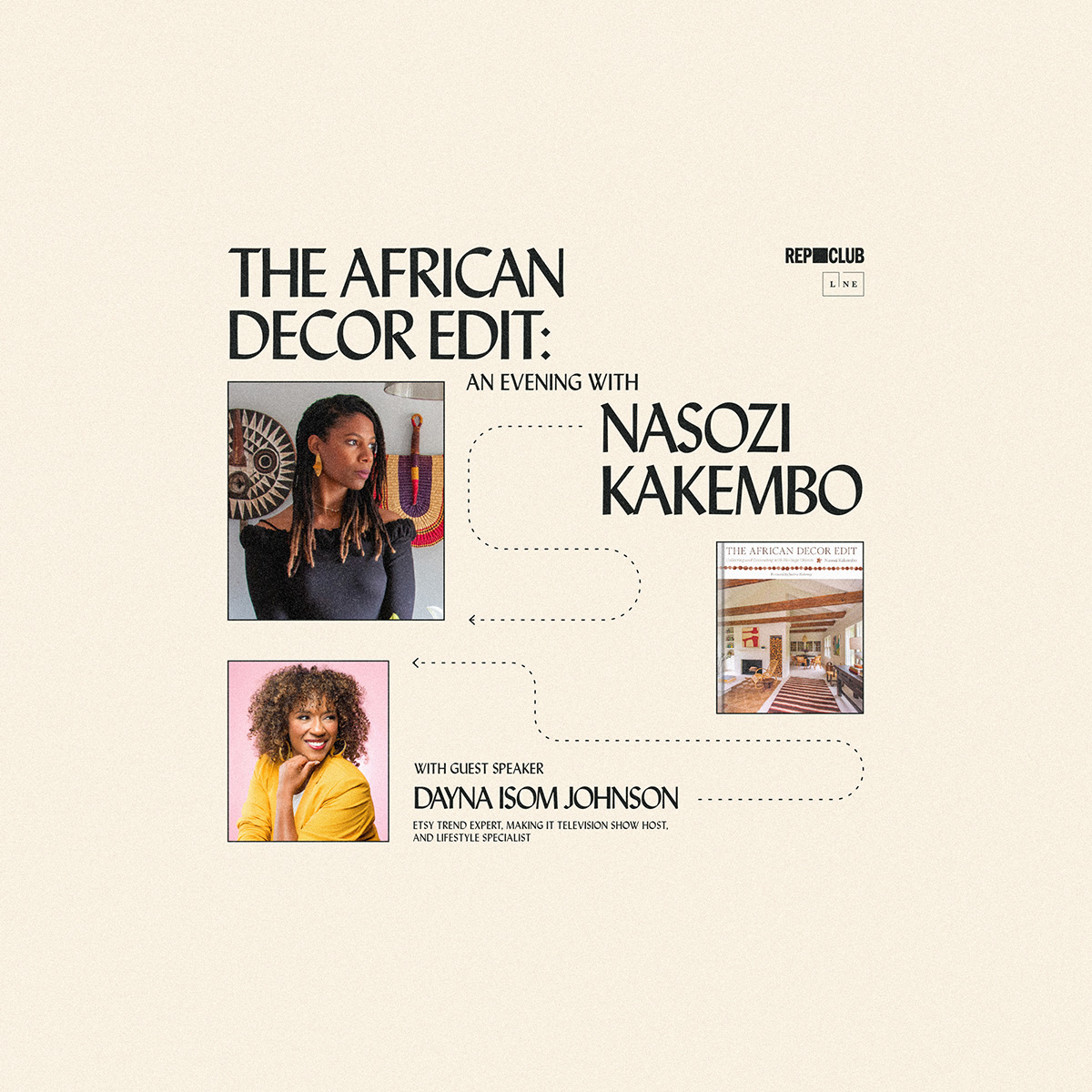 A poster to The African Decor Edit Book Tour with Nasozi Kakembo