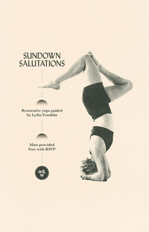 A poster for Sunday Sundown Salutations yoga class at the LINE DC