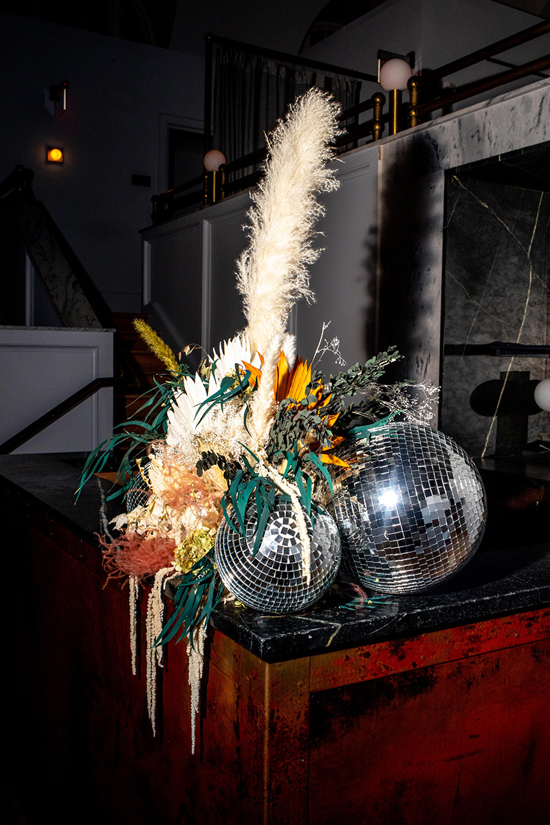 floral decorated disco balls