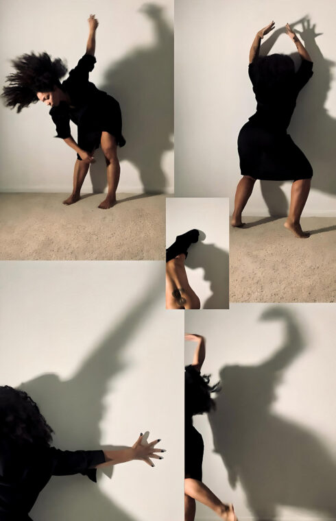 A collage of a person dancing and posing