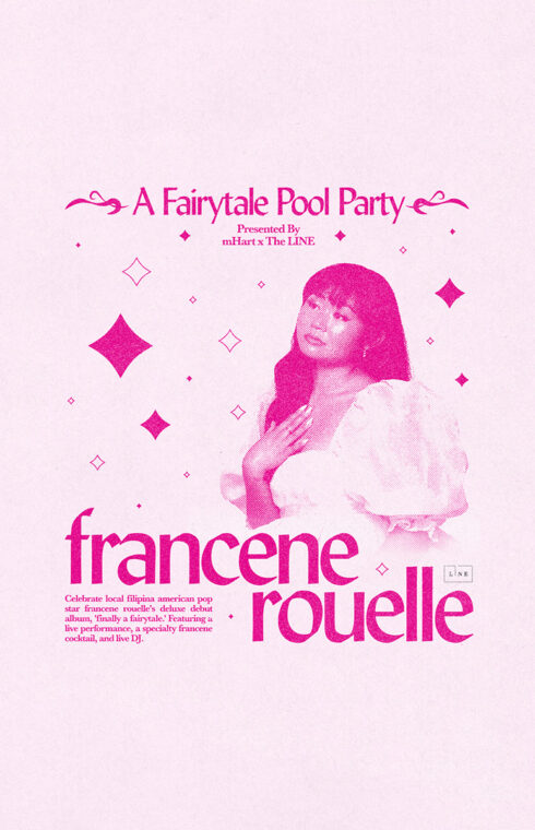 A pink poster to A Fairytale Pool Party featuring Francene Rouelle at the LINE Austin