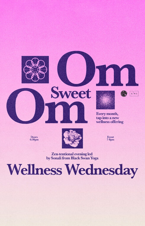 a pink ombre poster to Om Sweet Om - a monthly wellness series at the LINE Austin