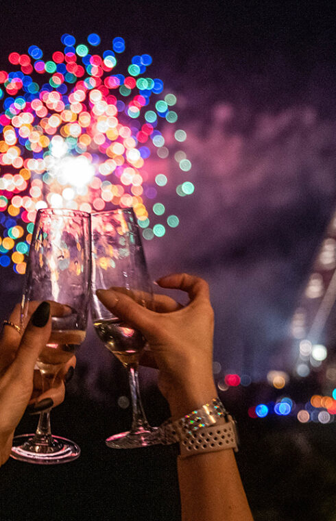 toasting with firework at the rooftop