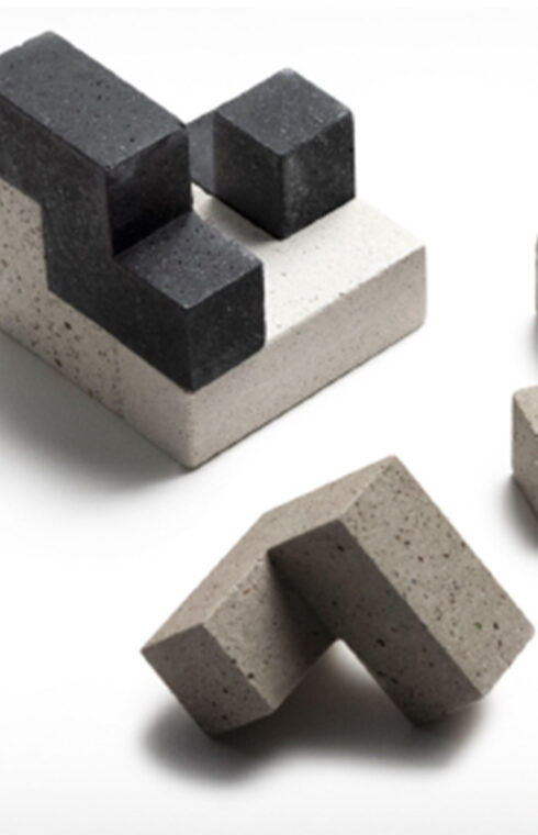 concrete blocks in vary sizes and shades of gray