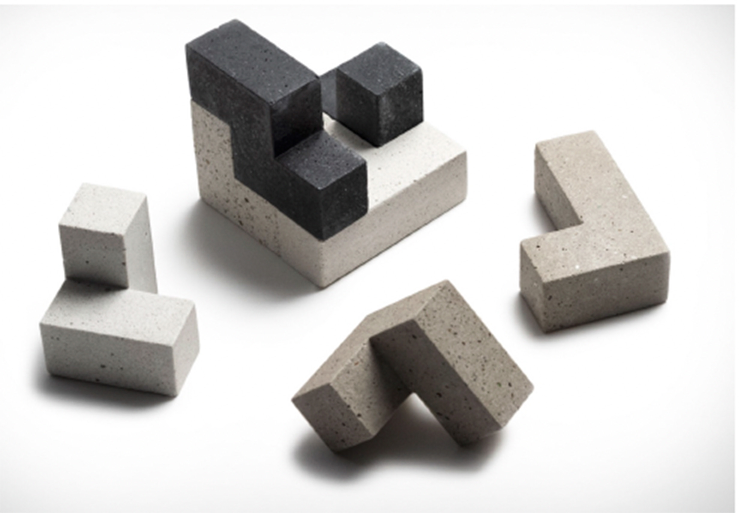 concrete blocks in vary sizes and shades of gray