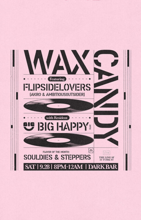 a pink poster with black text to Wax Candy at Dark Bar in San Francisco on September 28th, 2024