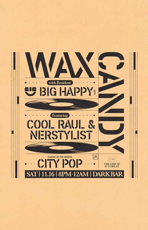 an orange poster with black text to Wax Candy at Dark Bar in San Francisco on November 16th, 2024